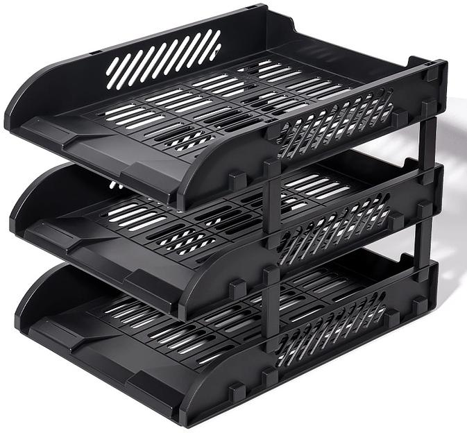 Лоток горизонтальный Deli E9213 BLACK E9213 сборный для бумаг 325x241x155мм черный пластик (упак.:3шт) пластиковый пакет фото 1