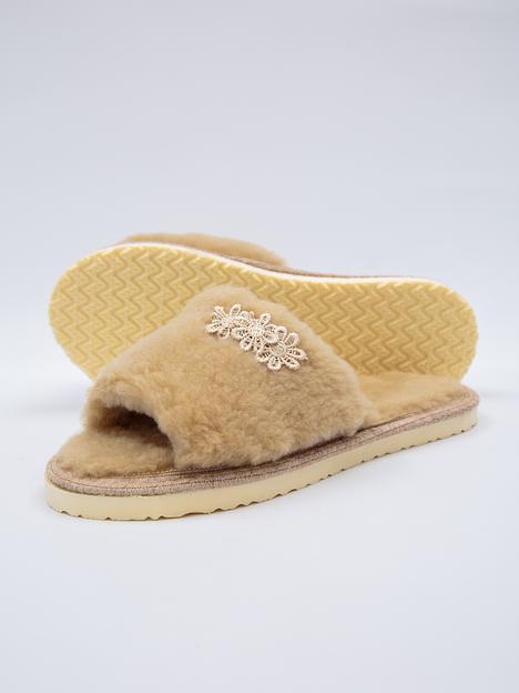 Тапочки женские домашние открытые с элегантным кружевом сбоку опт фото 2