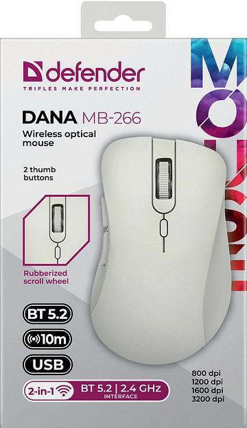 Мышка беспроводная Bluetooth/2.4G 6кн. 3200dpi бело-серый Dana MB-266 52266 DEFENDER фото 4
