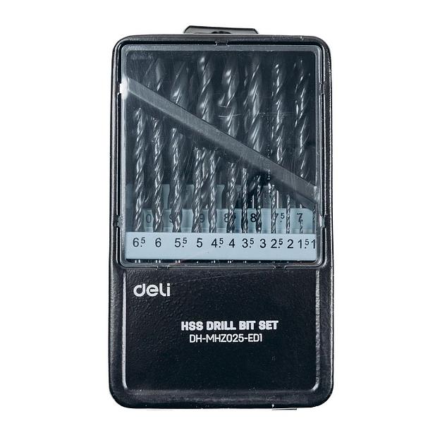 Набор сверл по металлу HSS (1-13мм, 25 шт) Deli DH-MHZ025-ED1 металлический кейс фото 4