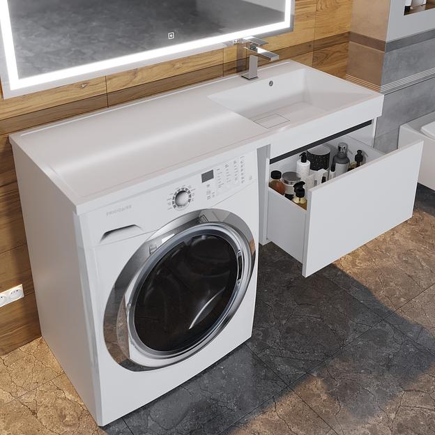 Тумба под стиральную машину с раковиной Uperwood Magenta 60/120 см, подвесная, белая/графит, выдвижной ящик, правая фото 5