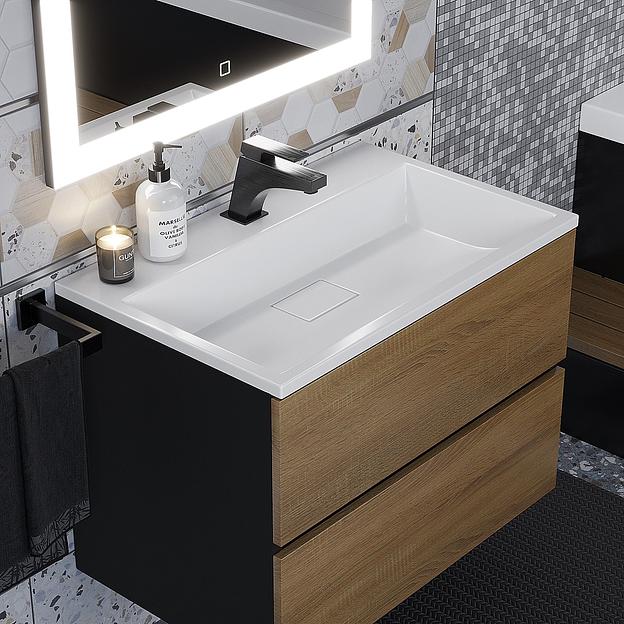 Тумба под раковину для ванной Uperwood Barsa, 70 см, подвесная, черная/дуб сонома фото 1