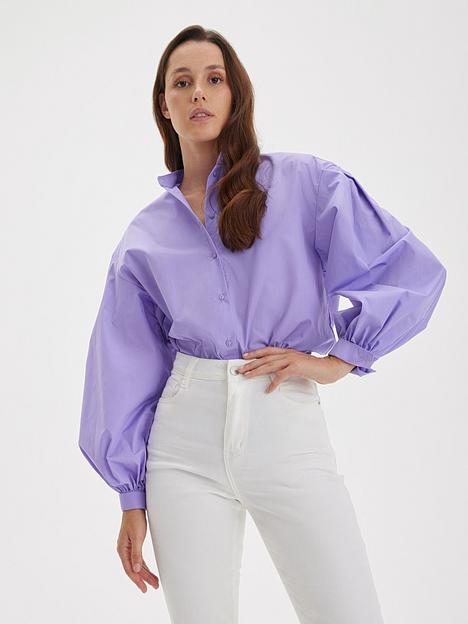 Рубашка женская с пышным рукавом, сиреневый, опт фото 1