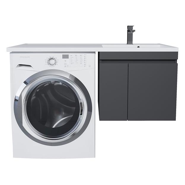 Тумба под стиральную машину с раковиной Uperwood Magenta 60/120 см, подвесная, черная, с дверцами, правая фото 1