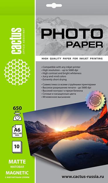 Фотобумага Cactus CS-MMA665010 A6/650г/м2/10л./белый матовое/магнитный слой для струйной печати фото 1