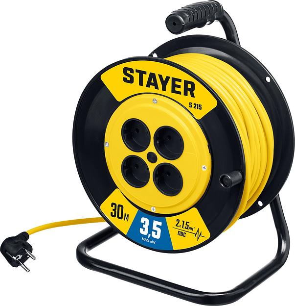 STAYER S-215, ПВС, 2 х 1.5 мм2, 30 м, 3500 Вт, силовой удлинитель на катушке (55072-30) фото 1