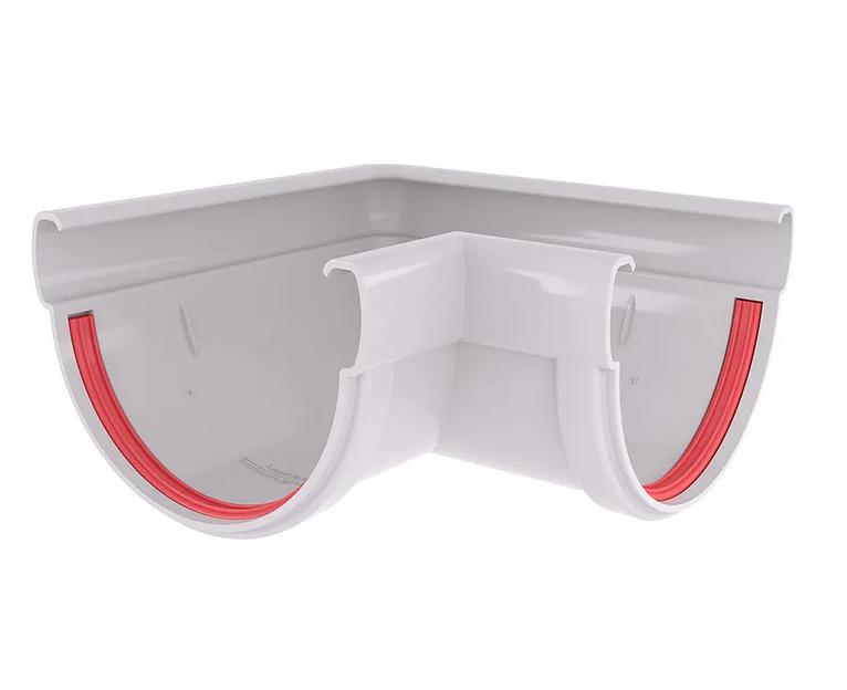 Водосток ПВХ Grand Line угол желоба «Дизайн 135» 90° белый фото 1