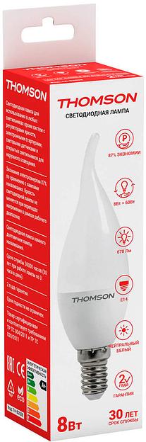 Лампа светодиодная Thomson TH-B2028 8Вт цок.:E14 свеча 220B 4000K св.свеч.бел.нейт. Tail Candle фото 2