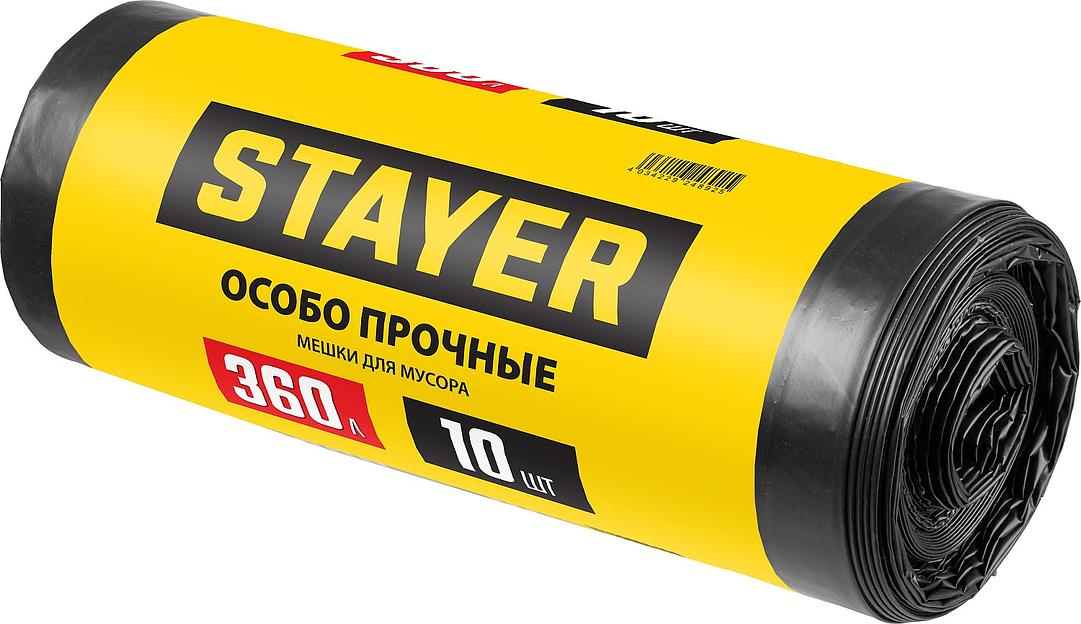 STAYER HEAVY DUTY, 360 л, 10 шт, черные, особопрочные, строительные мусорные мешки (39157-360) фото 1