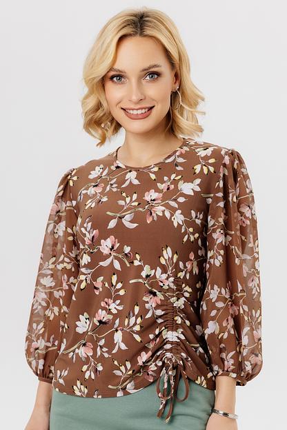 Блузка женская  7021-23/01/Коричневый, розовый  фото 4