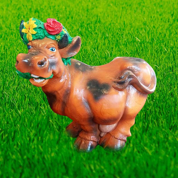 Садовая фигурка из гипса Все в сад «Корова с венком коричневая» 58×60×30 см фото 2