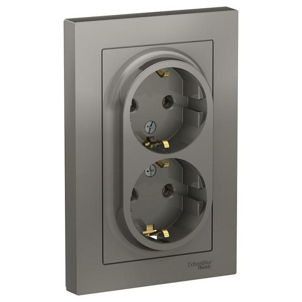 Розетка 2-м СП AtlasDesign 16А IP20 с заземл. в сборе сталь SE ATN000924 фото 1