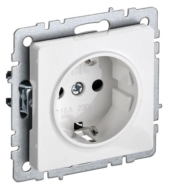 Розетка силов. IEK Brite РС11-1-0-БрБ BR-R11-16-K01 одинар. скрыт. зазем. белый (упак.:1шт) фото 1