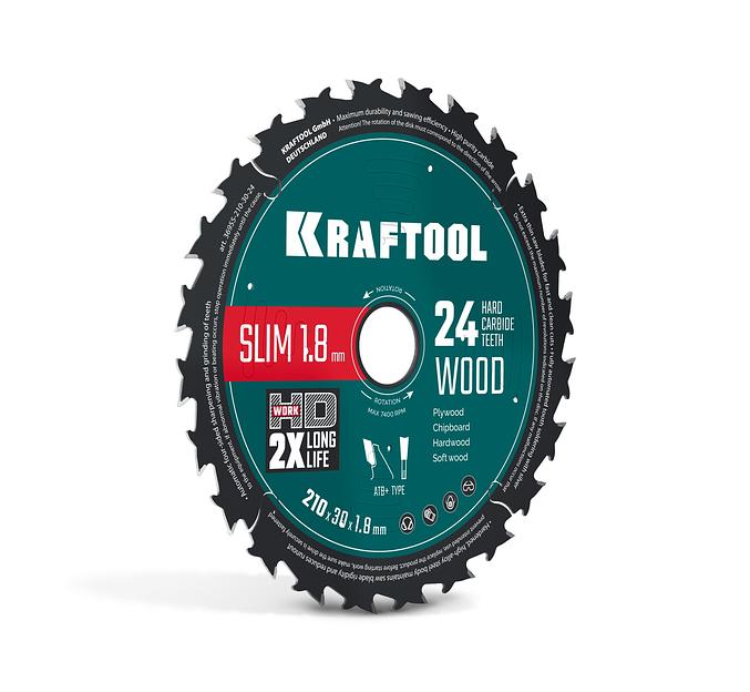 KRAFTOOL Slim wood cut 210 х 30 x 1.8 мм, 24Т, диск пильный по дереву, (36955-210-30-24) фото 1