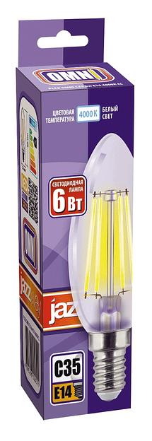 Лампа светодиодная декоративная LED 6w E14 4000K св еча прозрачная филамент 230/50 Jazzway фото 2