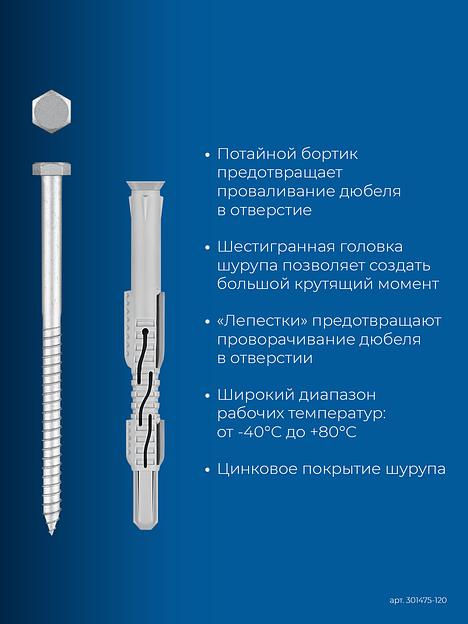 ЗУБР ФД-П 10 x 120 мм, фасадный дюбель, нейлон/цинк, 50 шт (301475-120) фото 4