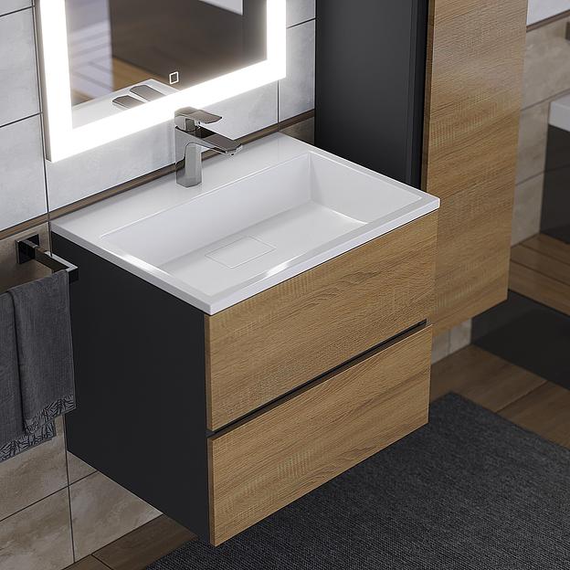 Тумба под раковину для ванной Uperwood Barsa, 60 см, подвесная, черная/дуб сонома фото 1
