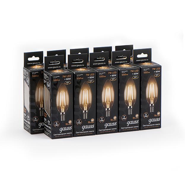 Лампа филам. Gauss 7Вт цок.:E14 свеча 220B 2700K св.свеч.бел.теп. C37 (упак.:10шт) (103801107) фото 4