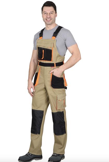Костюм мужской рабочий «Манхеттен» песочный с чёрными вставками (полукомбинезон), опт фото 3