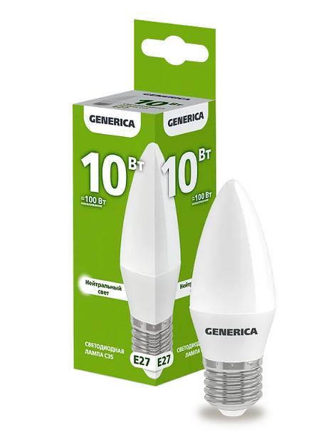 Лампа светодиодная C35 свеча 10Вт 230В 4000К E27 GENERICA ОПТ фото 2