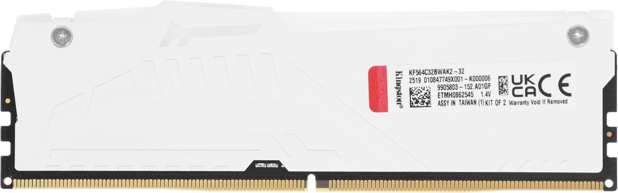 Оперативная память Kingston DDR5 DIMM FURY Beast White RGB 32Gb (kit 2x16Gb), 6400Mhz, [KF564C32BWAK2-32] CL32, с радиатором Kingston фото 4