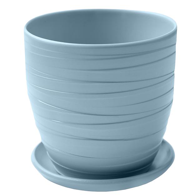 Керамический горшок Рельеф с подставкой, 4,7 л., Д215 Ш215 В200, нежно-голубой фото 1