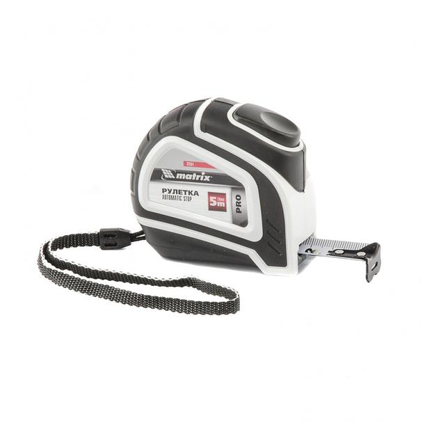 Рулетка Autostop, 5 м х 19 мм, двухкомпонентный корпус, автоматическая фиксация, PRO фото 1