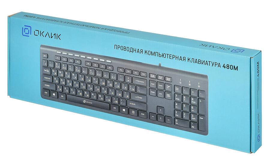 Клавиатура Оклик 480M черный/черный USB slim Multimedia фото 8