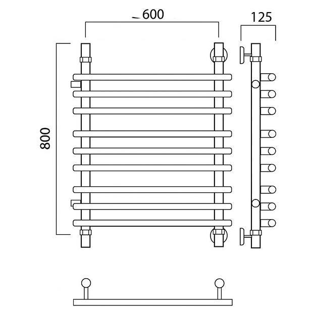 Полотенцесушитель водяной Роснерж Нео 1 L106011 80x60 с боковым подключением 500 групповой фото 2