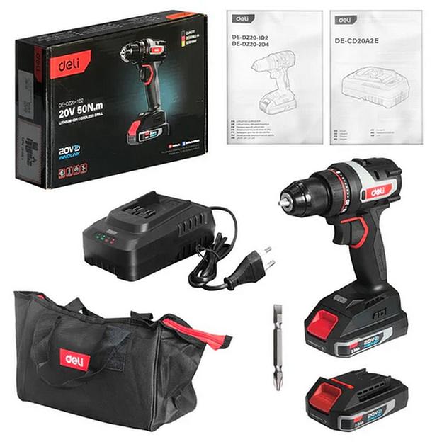 Дрель-шуруповерт аккумуляторная Deli Дрель-шуруповерт аккумуляторная Deli DE-DZ20-1D2 (2 АКБ*2Ач+ЗУ, 20В, 10мм, 50Нм, сумка) фото 7