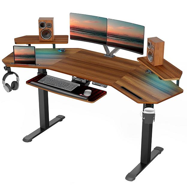 Стол для компьютера (для геймеров) с подставкой под клавиатуру и электрической регулировкой по высоте Eureka ERK-ED71-WN фото 1