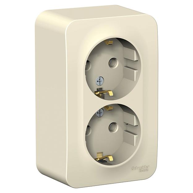 Systeme electric BLNRA010202 BLANCA О/У РОЗЕТКА двойная с заземлением без шторок, 16А, 250В, МОЛОЧНЫЙ фото 1