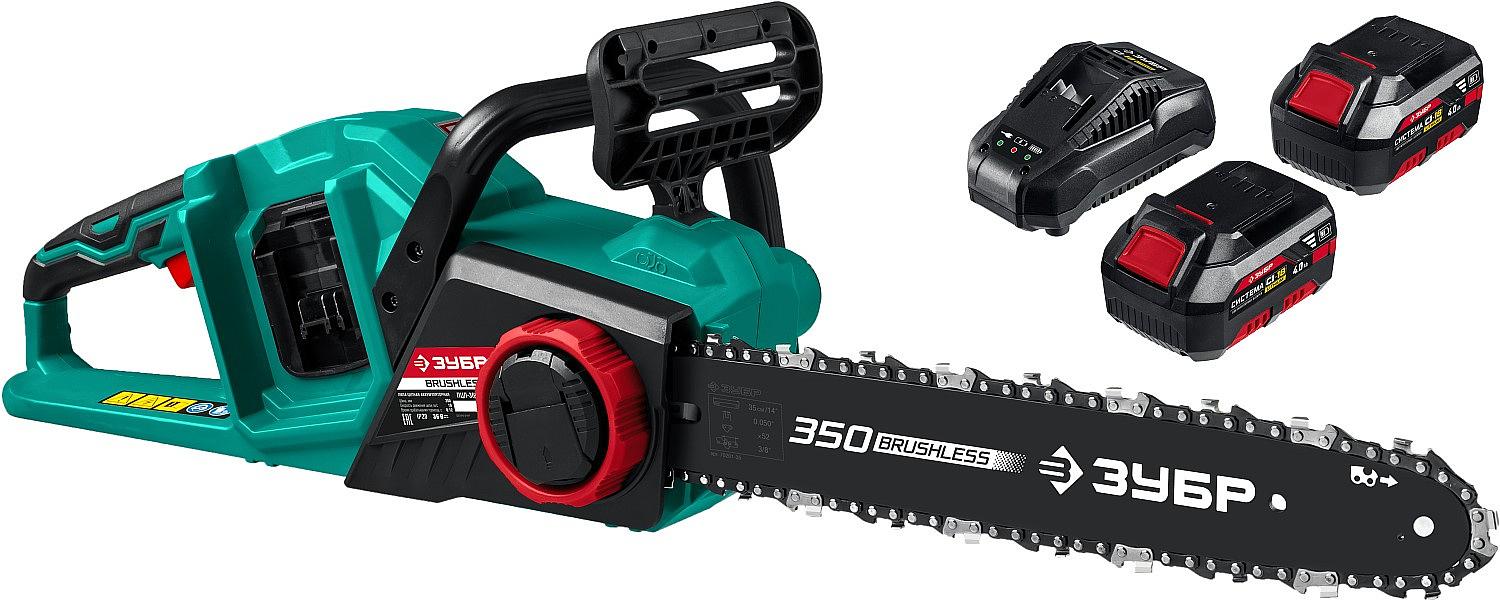 Электрическая цепная пила Зубр ПЦЛ-3635-42 дл.шины:14" (35cm) 2аккум. 4Ач ЗУ фото 1