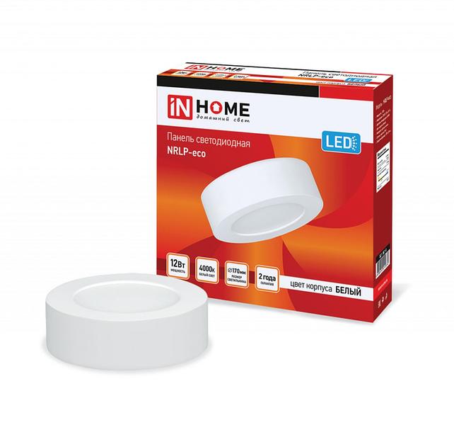 Панель светодиодная накладная круглая NRLP-eco 12Вт 230В 4000К 840Лм 170мм белая IP40 IN HOME фото 1