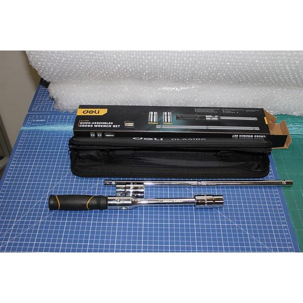 Ключи Deli Крестообразный балонный гаечный ключ Deli DL4416K 1/2" 17/19мм + 21/23мм, сталь Cr-V, противоскользящая ручка, сумка на молнии фото 2