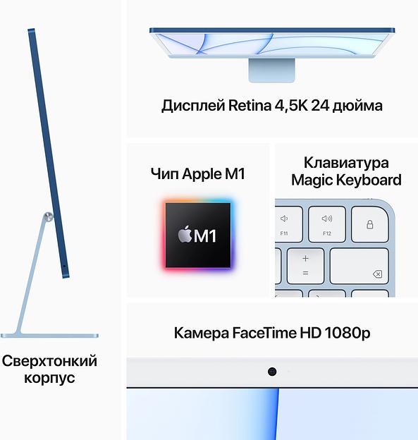 Моноблок Apple iMac A2438 24" 4.5K M1 8 core 8Gb SSD512Gb 8 core GPU macOS GbitEth WiFi BT клавиатура мышь Cam зеленый 4480x2520 фото 6