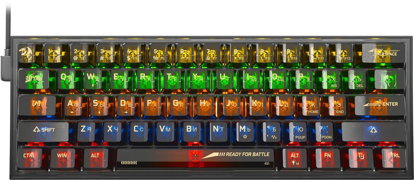 Игровая клавиатура Redragon Fizz прозрачно-чёрная 71737 (USB, +ICE, 61 кл., RGB подсветка) фото 1