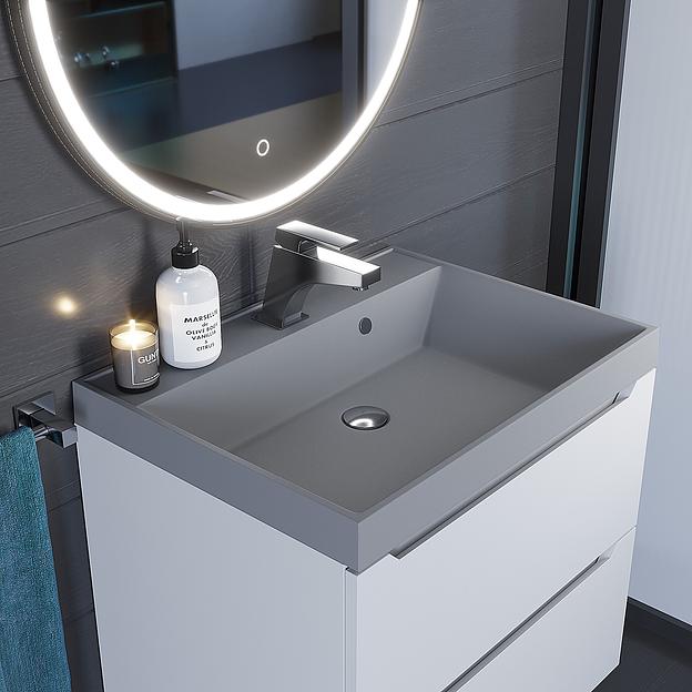 Раковина кварцевая для ванной комнаты Uperwood Classic Quartz 60 см, серая матовая, бетон фото 1