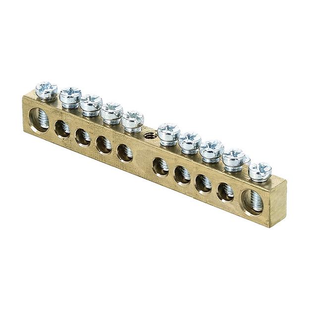 EKF sn0-63-10-r Шина PEN "ноль-земля" (6х9мм) 10 отверстий латунь крепеж по центру розничный стикер EKF PROxima фото 1