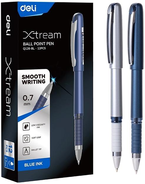 Ручка шариков. Deli EQ126-BL d=0.7мм син. черн. кругл. фото 1