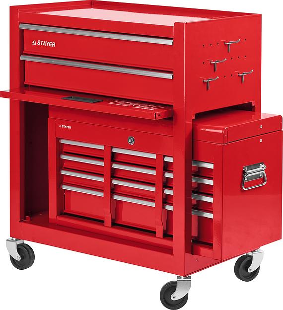 STAYER 616 х 330 х 742 мм, комбо, инструментальная тележка с 2 полками + ящик с 7 полками (38909-K) фото 3