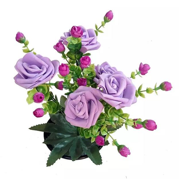 Цветы в горшке 5 латексных роз с зеленью фото 3