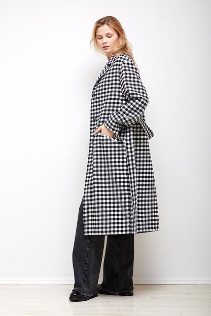 Женское демисезонное пальто деловое Mmoda чёрно-белый, арт.2202438-1 фото 4