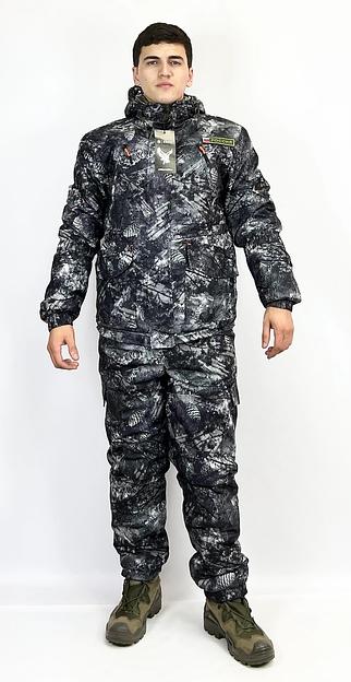 Костюм камуфляжный зимний, «черный камуфляж», ткань «Алова», опт фото 1