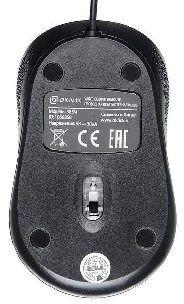 Мышь Оклик 385M черный оптическая (1000dpi) USB для ноутбука (3but) фото 6