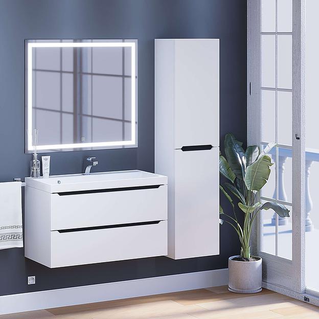 Тумба с раковиной для ванной Uperwood Tanos 90 см, подвесная, матовая, белая/графит фото 7