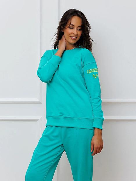 Свитшот трикотажный, женский, зелено-бирюзовый, Опт фото 1