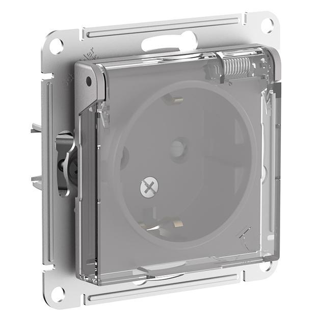 ATLASDESIGN AQUA РОЗЕТКА с заз. со шт. с прозрач. крышк, 16А,IP44, мех,АЛЮМИНИЙ фото 1