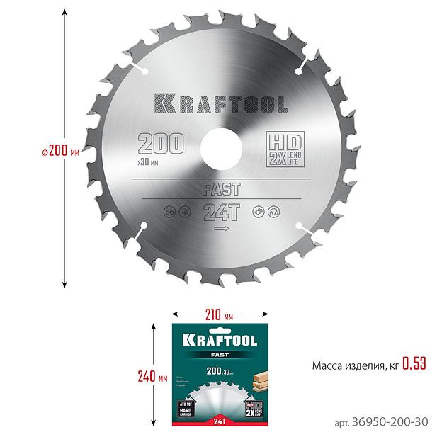 KRAFTOOL Fast, 200 х 30 мм, 24Т, пильный диск по дереву (36950-200-30) фото 6