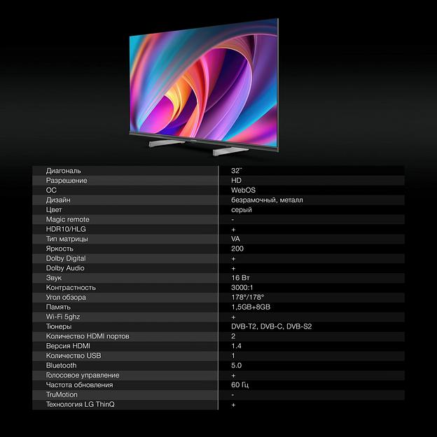 Телевизор LED Hyundai 32" H-LED32BS5100 WebOS Frameless Metal черный/серый HD 60Hz DVB-T DVB-T2 DVB-C DVB-S DVB-S2 USB WiFi Smart TV фото 10